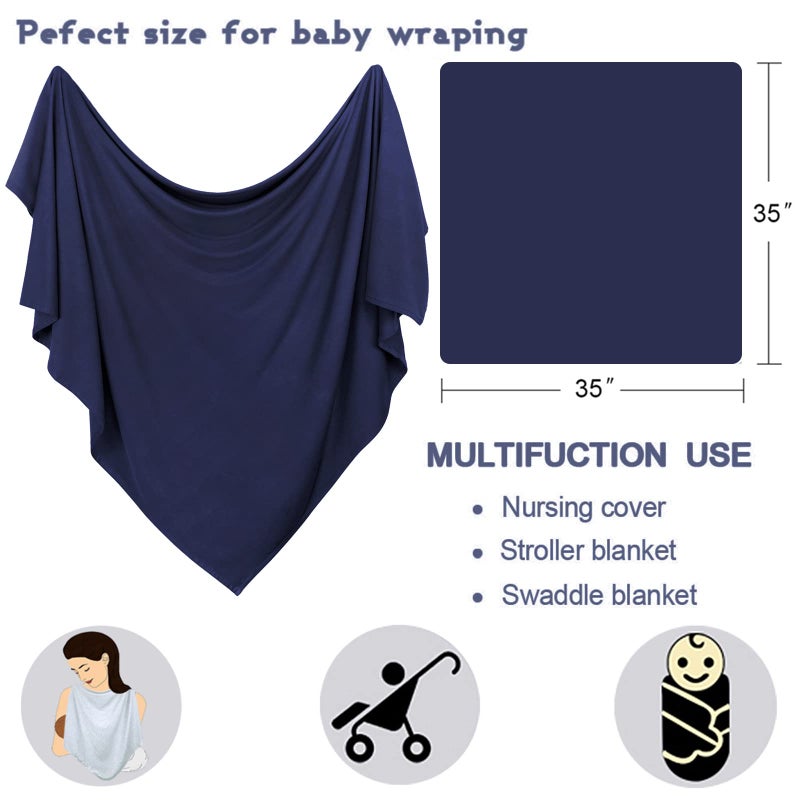 OWLOWLA Newborn Swaddle Set Stretch Wrap Swaddle Receiving Blanket for Baby Boy Girl(Navy Blue) - Image 4